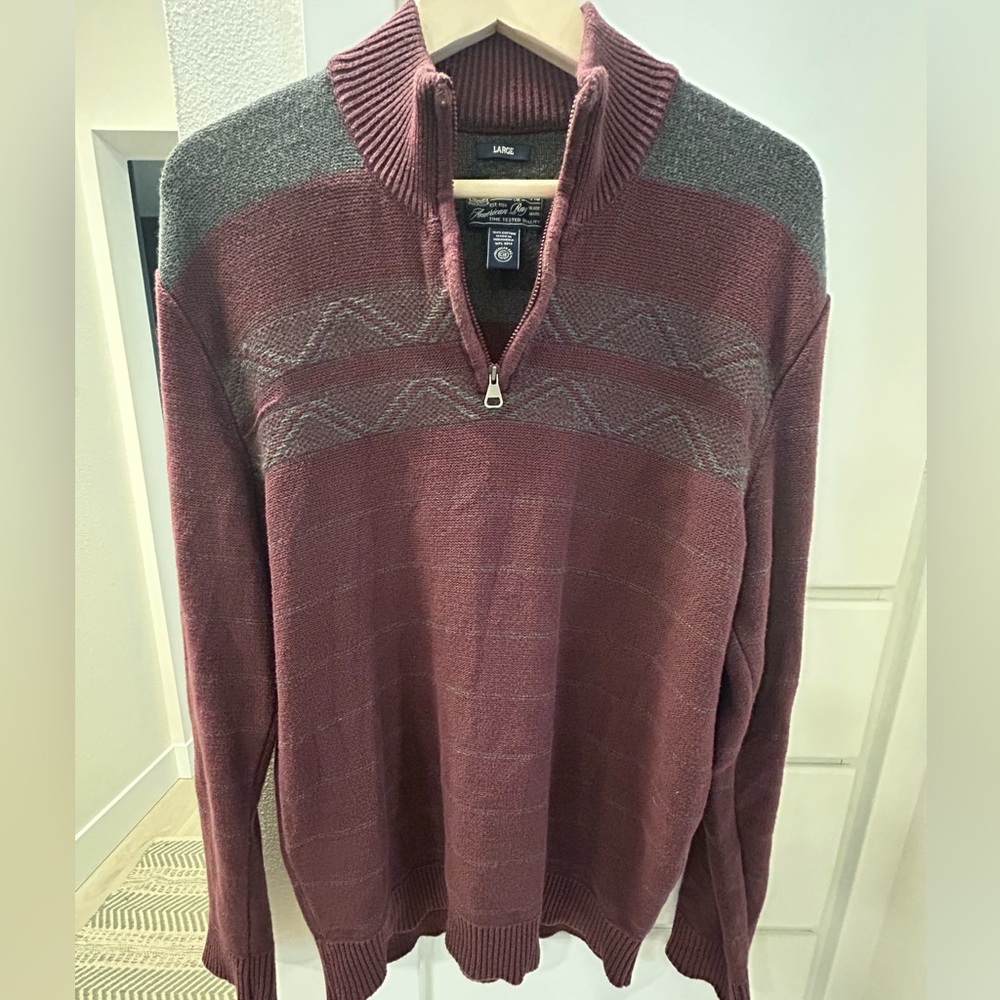 American Rag Men's Burgundy and Gray Quarter Zip Sweater